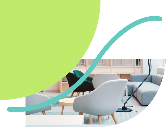 Cropped green circle overlapping an image and blue line